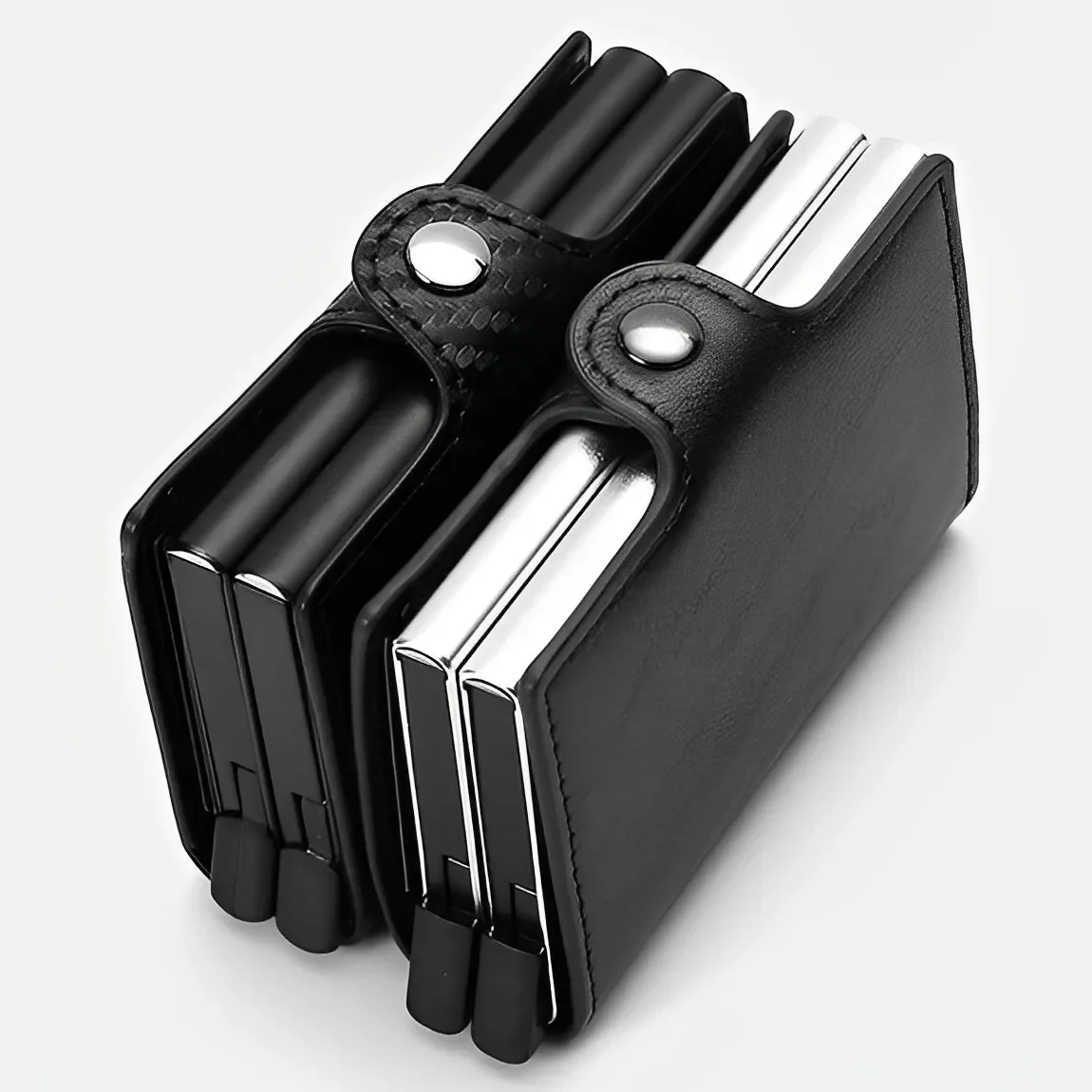 Antykradzieżowy biznesowy futerał na karty kredytowe z włókna węglowego z zapięciem, podwójny metalowy portfel na karty dla mężczyzn