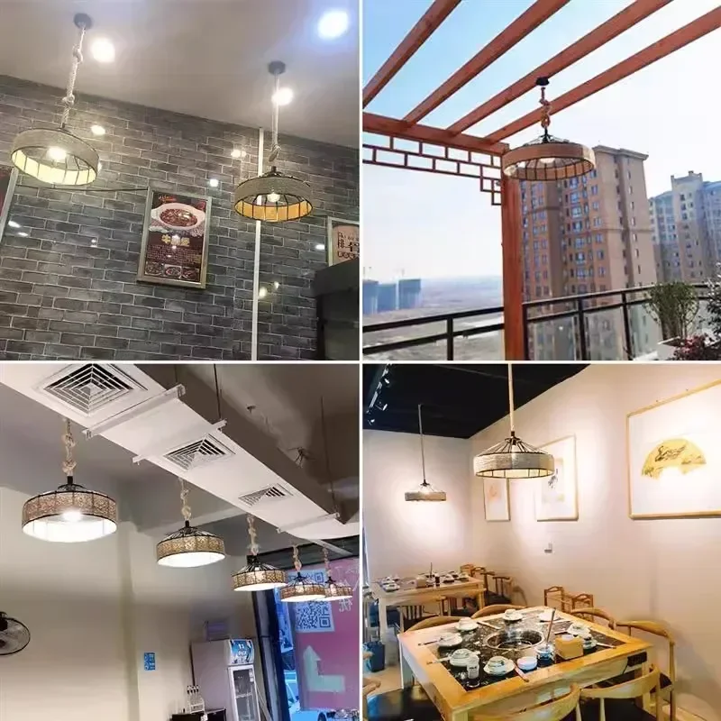Retro Antique Industrial Iron Classical Hemp Rope Pendant Hanging Lamp Lustre for Ceiling Chandelier Classic Dining Room Light