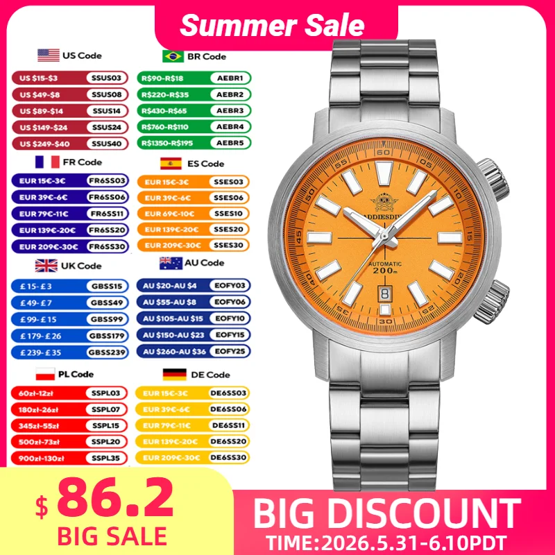 

ADDIESDIVE 42mm Men's Dive Watch 8215 Automatic Mechanical Watches Sapphire Glass Luminous 316L Steel 200m Waterproof Wristwatch