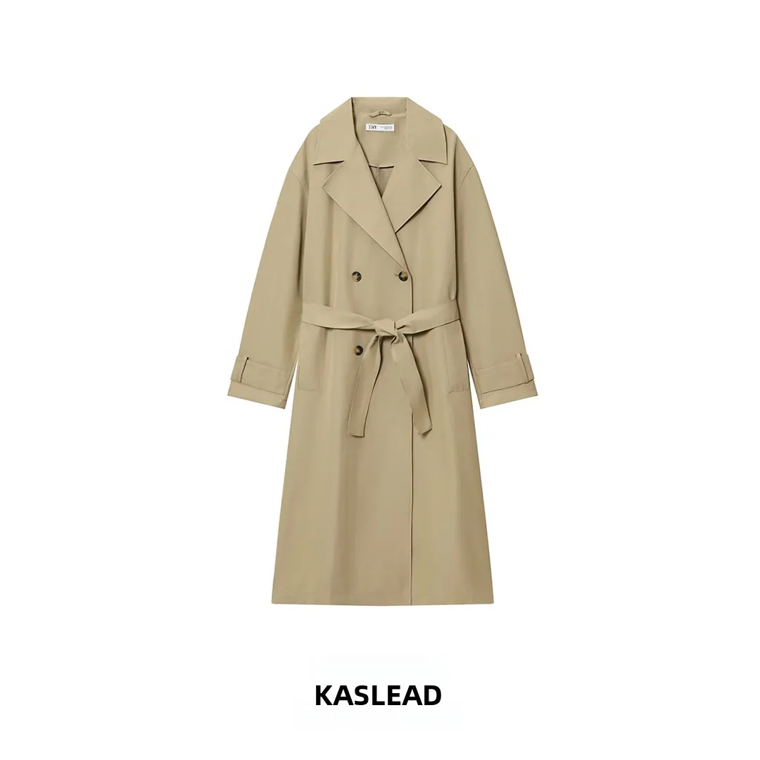 

KASLEAD Faionable Long Sve Пальто с лацканами Женская одежда Универсальный уличный свободный крой из полиэфирного волокна Двубортный