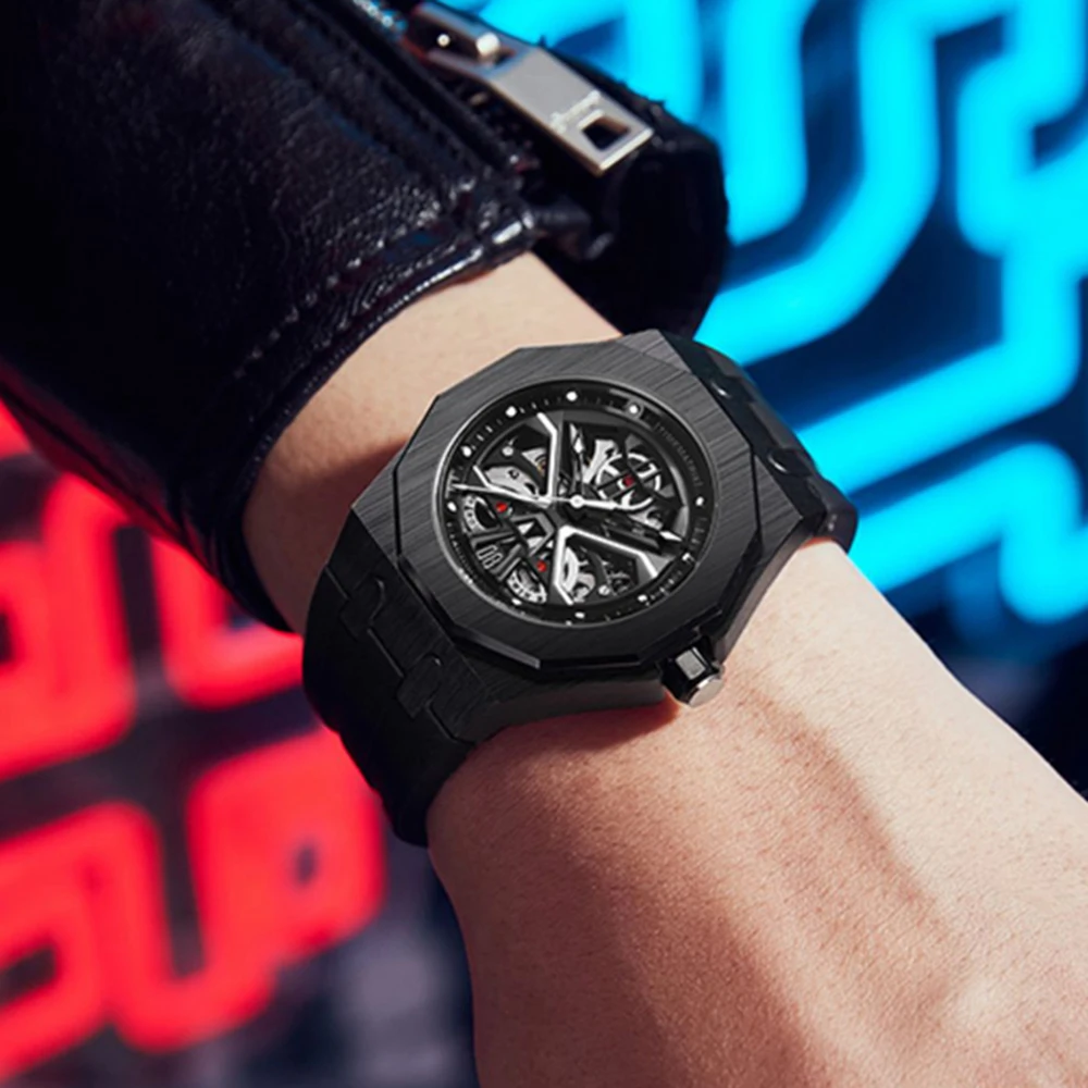 Luxury Skeleton Watch Automatic Men Mechanical Wristwatches 42mm Sports Watches Stainless Steel Waterproof Clock TIMEMATRIX 2023