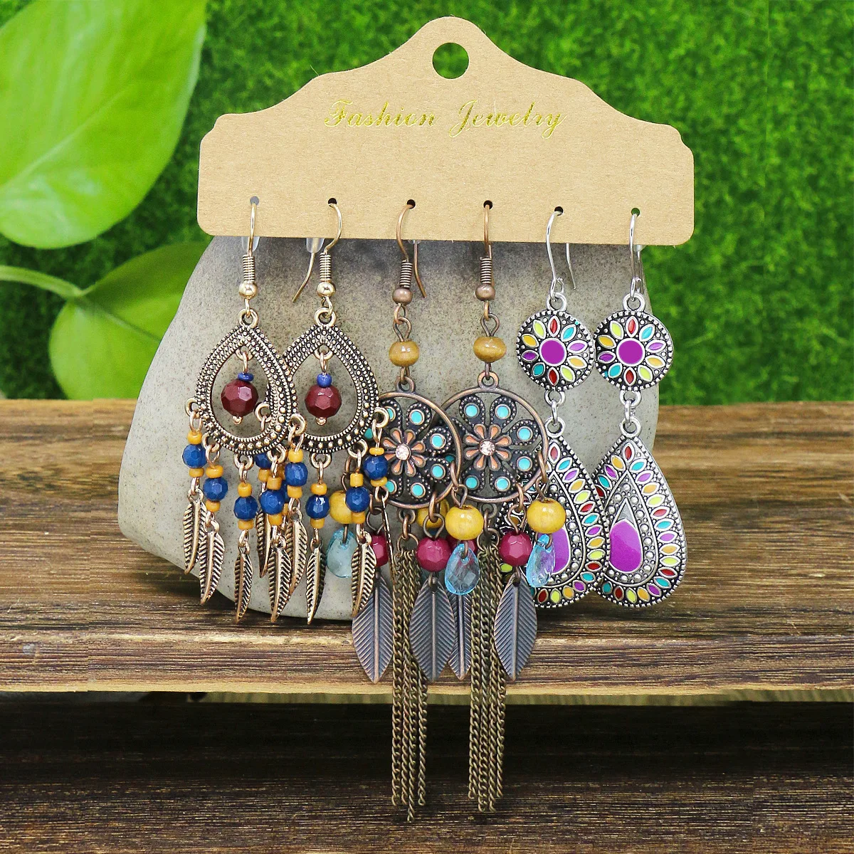 Boho Vintage Blume Ohrringe Frauen Mode Bunte Floral Blatt Kette Quaste Ohrringe Geometrische Runde Tropfen Ohr Ringe Schmuck