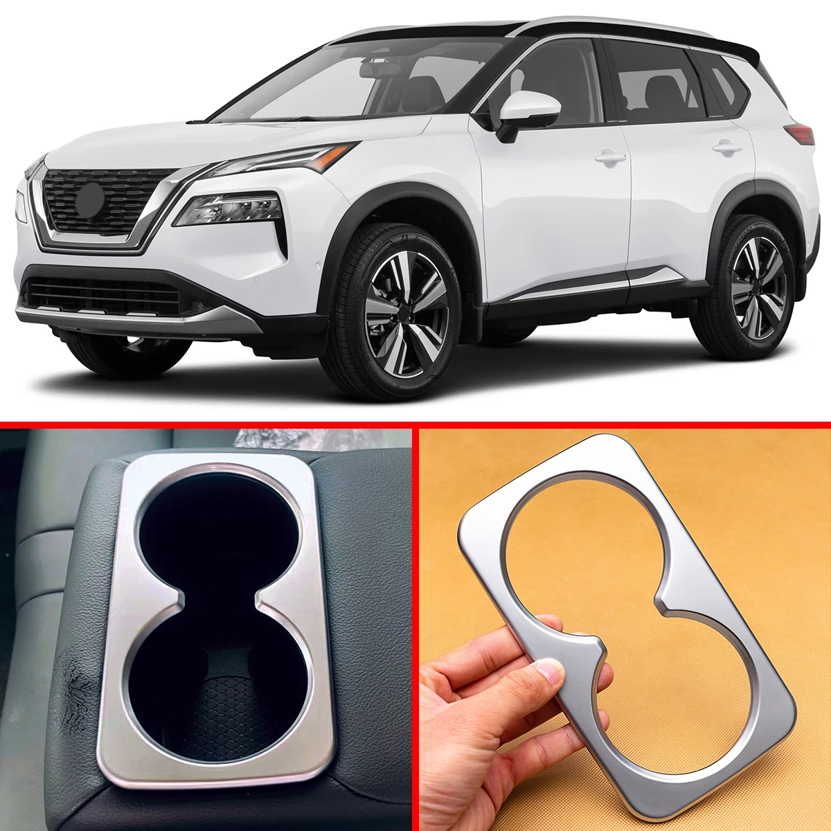 

Внутренний подстаканник для Nissan Rogue 2022 2023 2024 годов 2023, матовый хромированный каркас, аксессуары для стайлинга