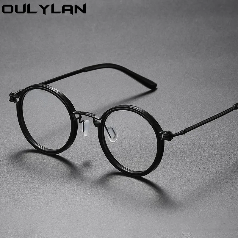 Oulylan Anti Blue Light  Alloy Round Glasses Frame Men Myopia Prescription Spectacle Frame Women Retro Metal Eyeglasses Unisex