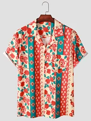 Men's Hawaiian Shirt - Bright Flower Pattern, Short Sleeve, Button Up, Summer Casual Beachwear