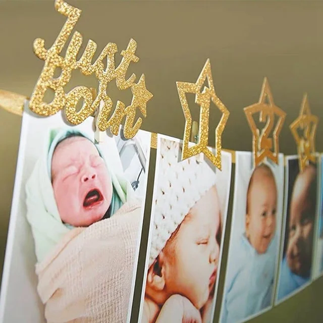 12 Months Photo Frame Banner Garland First Happy Birthday Decorations for 1st Baby Shower Boy Girl My 1 One Year Party Supplies