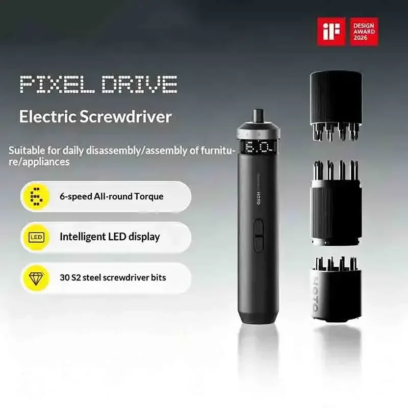 HOTO PIXELDRIVE Electric Screwdriver with LED Screen Display,2000mA Rechargeable Home Tool Multi Functional Precision Repair Set