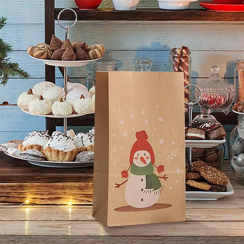 12PCS borse di carta Kraft di natale borsa per regali di natale decorazioni di buon natale per la casa sacchetti di imballaggio di capodanno di natale