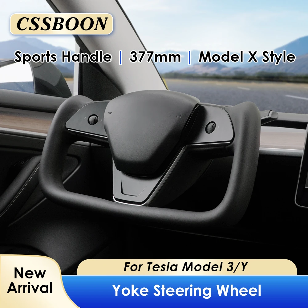 

CSSBOON Model X Style 377mm Heated Yoke Steering Wheel Leather Sports Racing Car Interior Handle Accessories for Tesla Model 3 Y