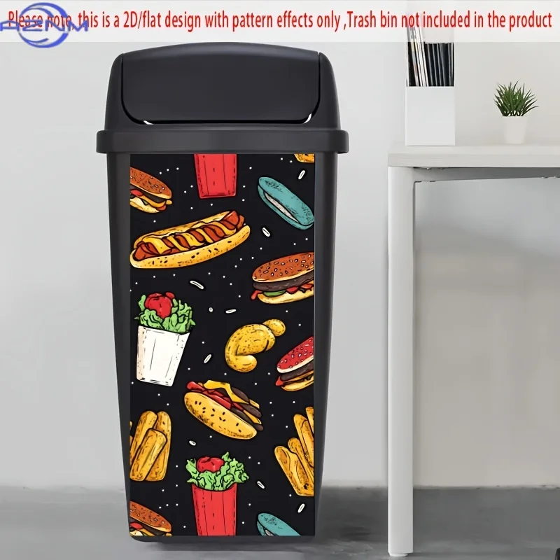 1pc Large Fast Food Trash Can Stickers - Retro Diner Decor with Hot Dogs, Burgers, Fries - Extra Large x  (xcm) Vinyl Kitchen,