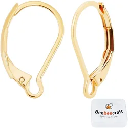 1 Box 50Pcs Leverback Earring Findings 24K Gold Plated French Earring Hooks 16X10mm Ear Wire Clip Earring Connector for Jewelry