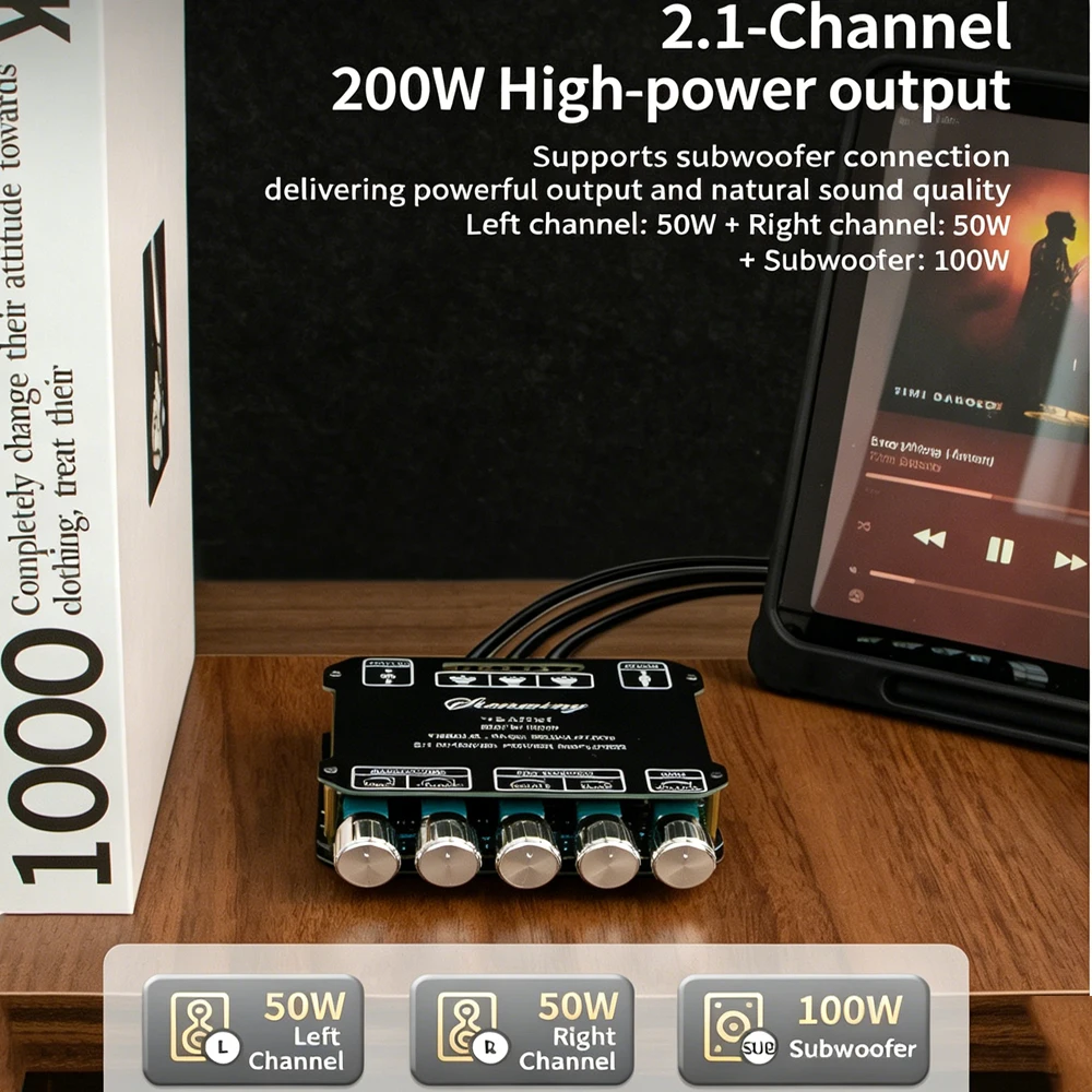 KEBIDU 2.1 Channel Digital Audio Amplifier 200W Bluetooth Audio Amplifier Board Module 12/24V Subwoofer Stereo HiFi Amp Speaker view 2