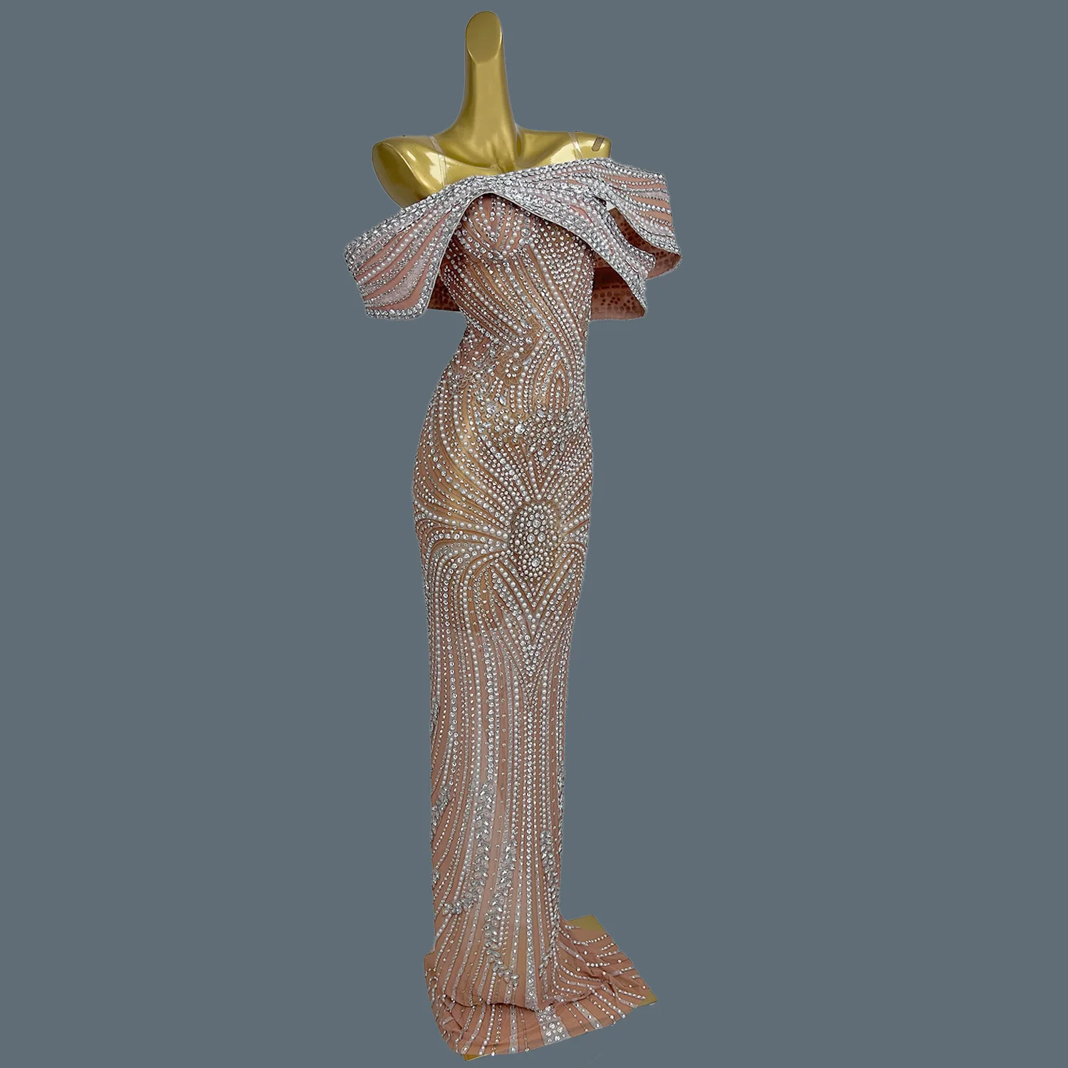 Elegant Strapless Birthday Wedding Guest Rhinestone Dress Long Dinner Gown Party Outfit Women Floor Length Prom Evening Dress