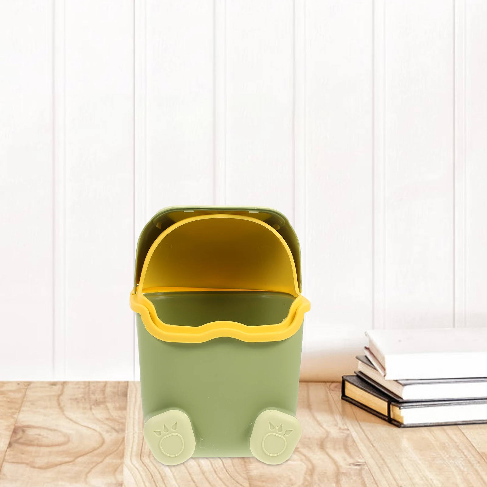 

Garbage Can Trash with Lid Cans Tabletop Container Slim Green Abs Small for Bedroom Office