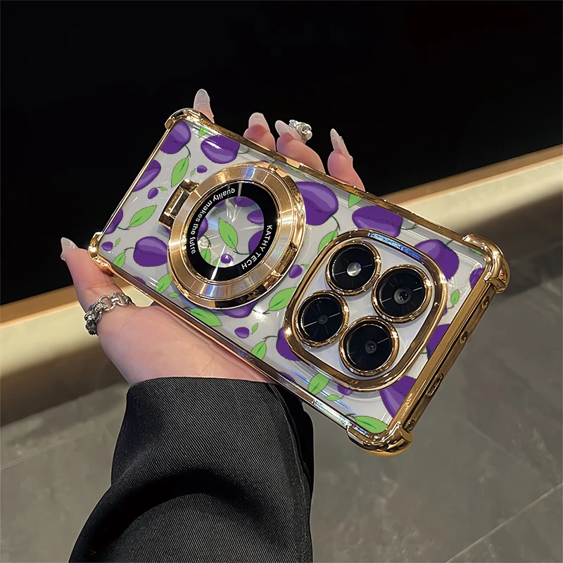 Pattern Fruits Phone Case For Vivo Y400 Pro Y78 Plus Y73S Y77 Y77T Y300 Y200i Shockproof Silicone Plating Stand Holder Cover