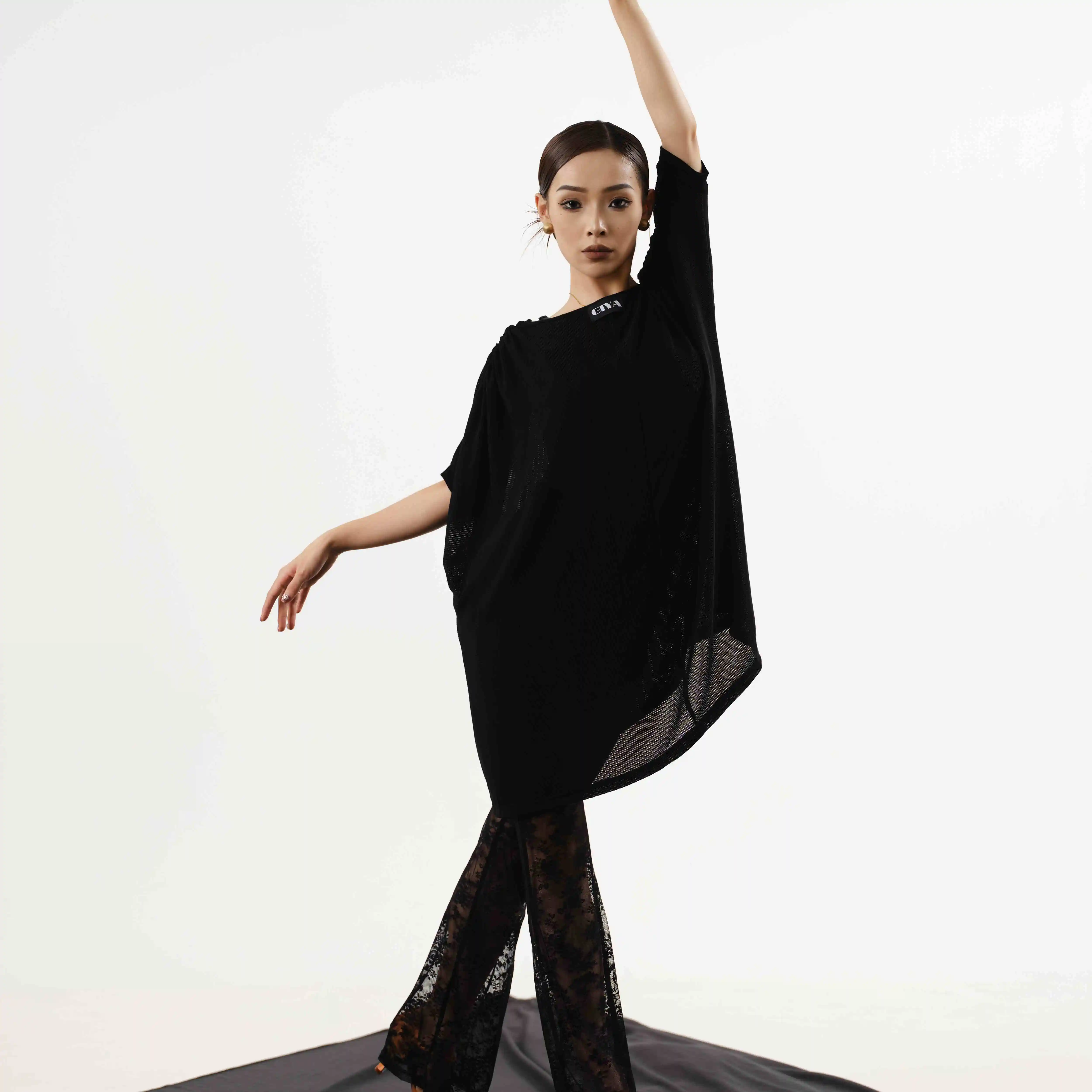 Losse Latin Dance Tops Vrouwen V-hals Korte Mouwen Praktijk Kleding Volwassen Rumba Samba Salsa Dansvoorstelling Kleding DNV24384