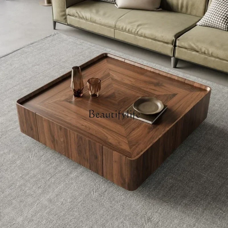 09 طاولة قهوة إيطالية بسيطة من خشب الجوز الأسود في أمريكا الشمالية، تخزين مربع، أثاث اسكندنافي، بساطة حديثة #1