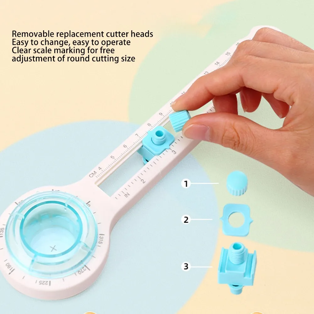 Adjustable Cutting Diameter Circular Paper Cutter 8-32cm Non-Slip Base Paper Trimmer Tool Blue PP Plastic Material Circle Cutter