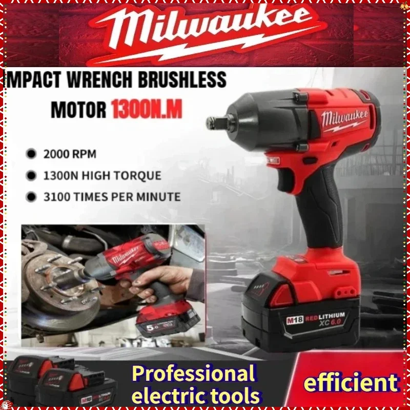ميلووكي 1300Nm مفتاح كهربائي بدون فرش عزم دوران كبير أداة السلطة اللاسلكي تأثير وجع سيارة شاحنة إصلاح لبطارية ميلووكي #1