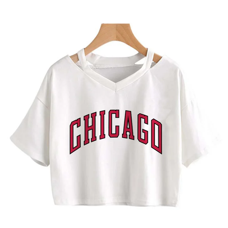 Los Angeles Sexy Crop Tops Women Harajuku Cropped T Shirt 2024 Y2k Brooklyn Chicago Letter T Shirt Funny Graphic T-shirt Female