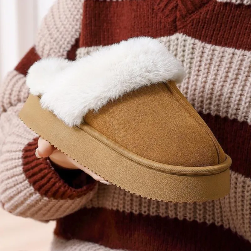 New Winter Women's Slippers Indoor Plush Lined Anti Slip Thick Sole Home Warm Cotton Shoes for Man Comfortable Fluffy Slippers
