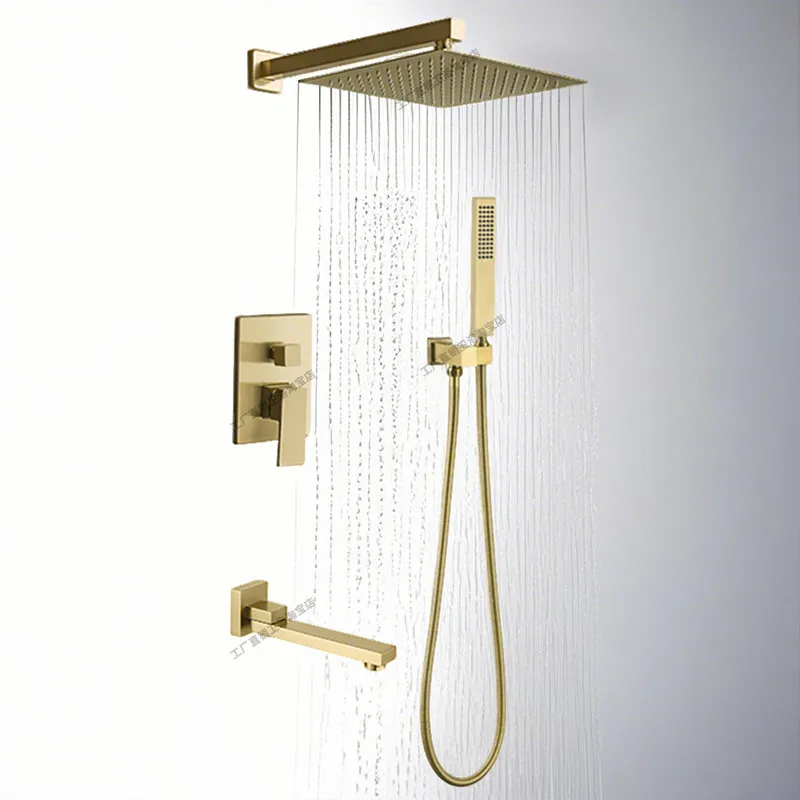 

All-copper hotel bathroom brushed gold concealed hot and cold shower embedded in the wall embedded shower spray shower set