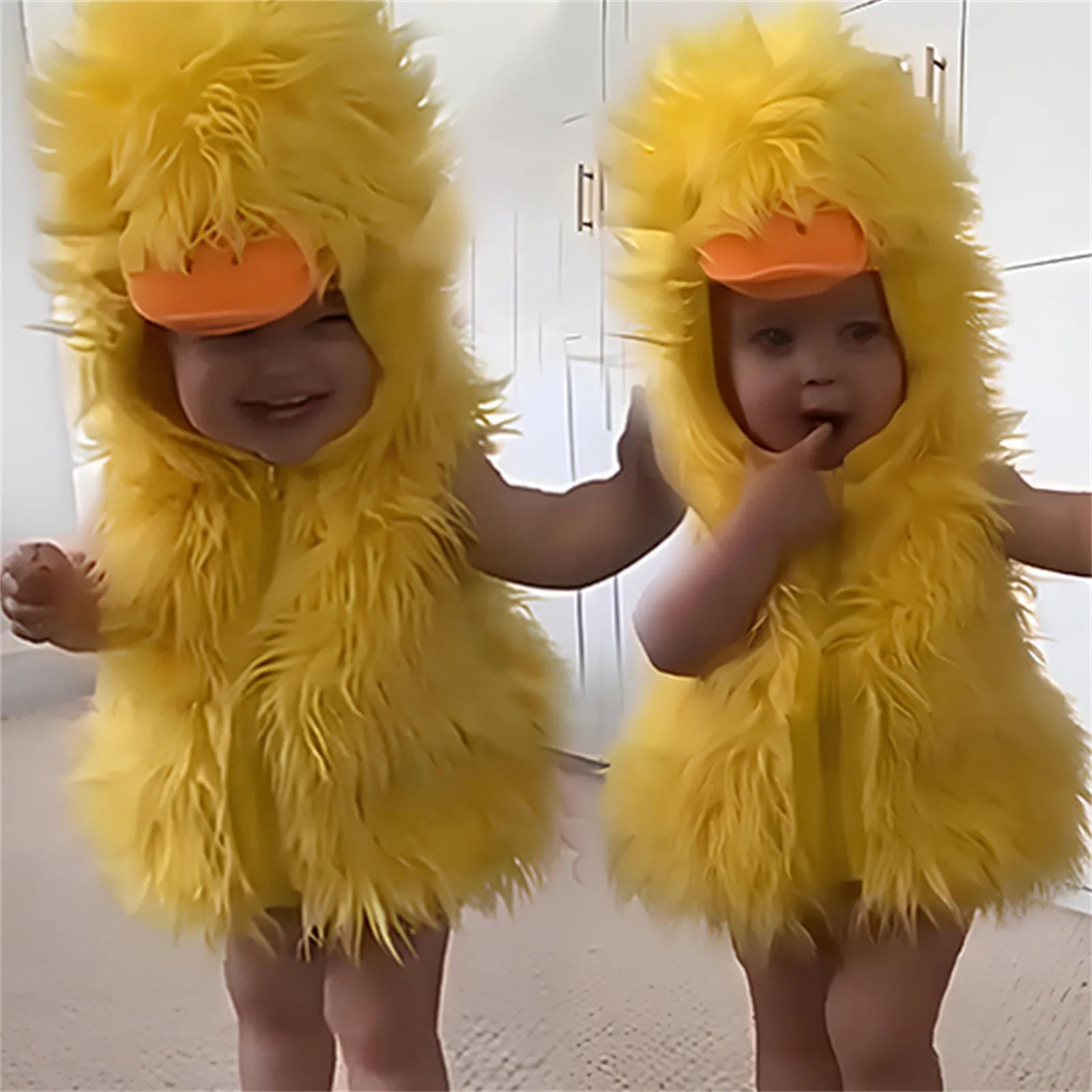 Baby Boys Girls Duckling Costume Short Sleeve Snap Up Plush Romper Newborn Duckling Costume Infant Clothes