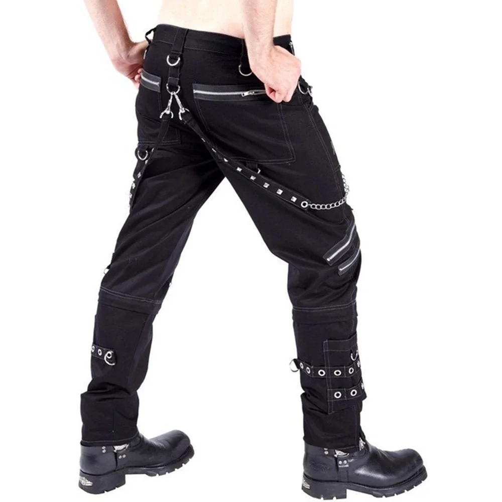 Calça casual masculina, calça gótica, bondage punk rock, comércio exterior, personalidade