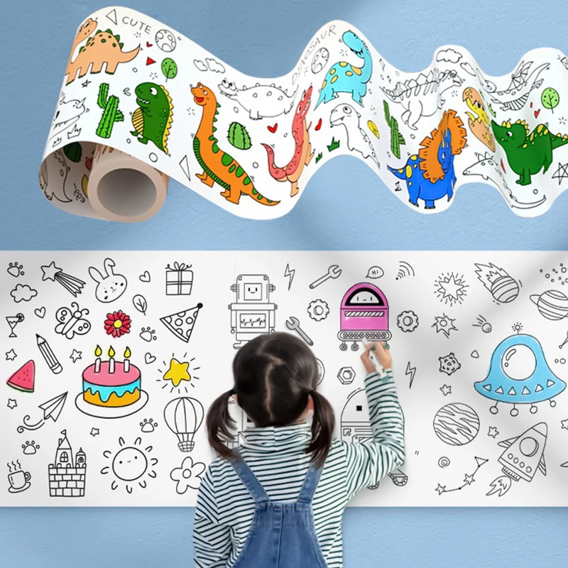 Kindertekenrol DIY kleurpapierrol Kleurvulpapier Graffiti Scroll Papier gesneden voor kinderen Schilderen Educatief speelgoed