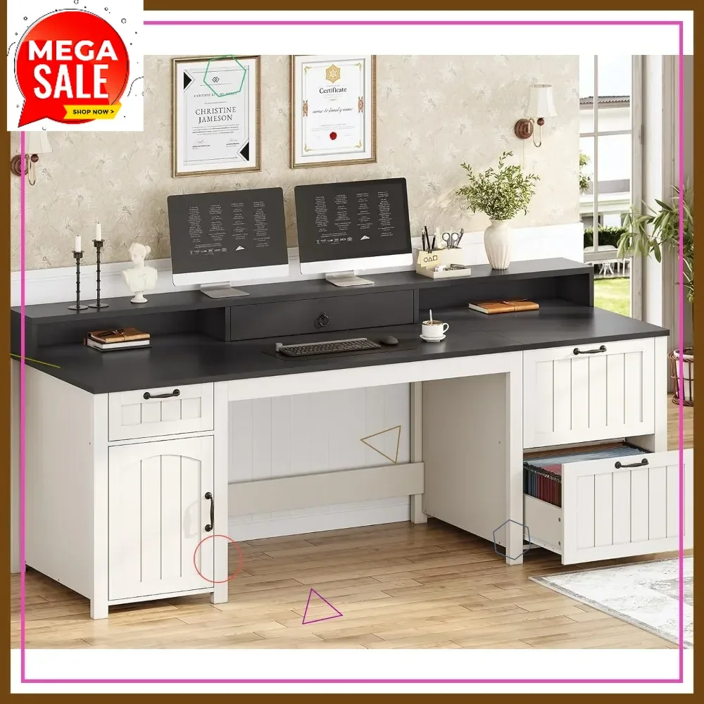 

Хит продаж: Письменный стол в стиле фермерского дома 63 дюйма с выдвижным ящиком для документов, подставкой для монитора и шкафом для хранения - белый, для домашнего офиса