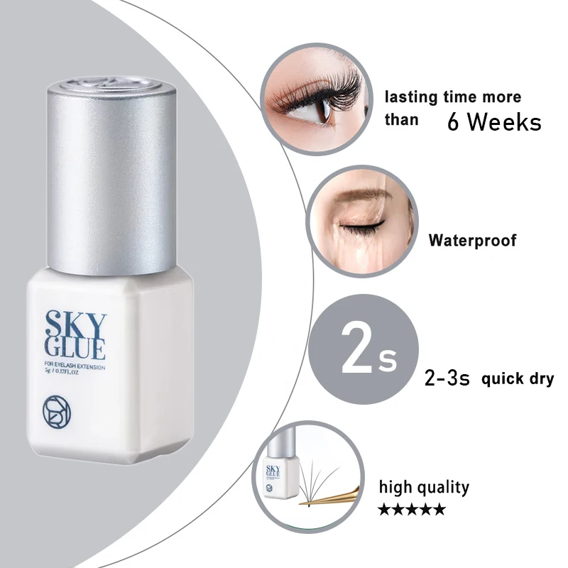 1 Bottle Sky Glue For Eyelash Extensions Transparent Adhesive 5ml White Cap Fast Dry Sealed Bag Beauty Makeup Professional Korea