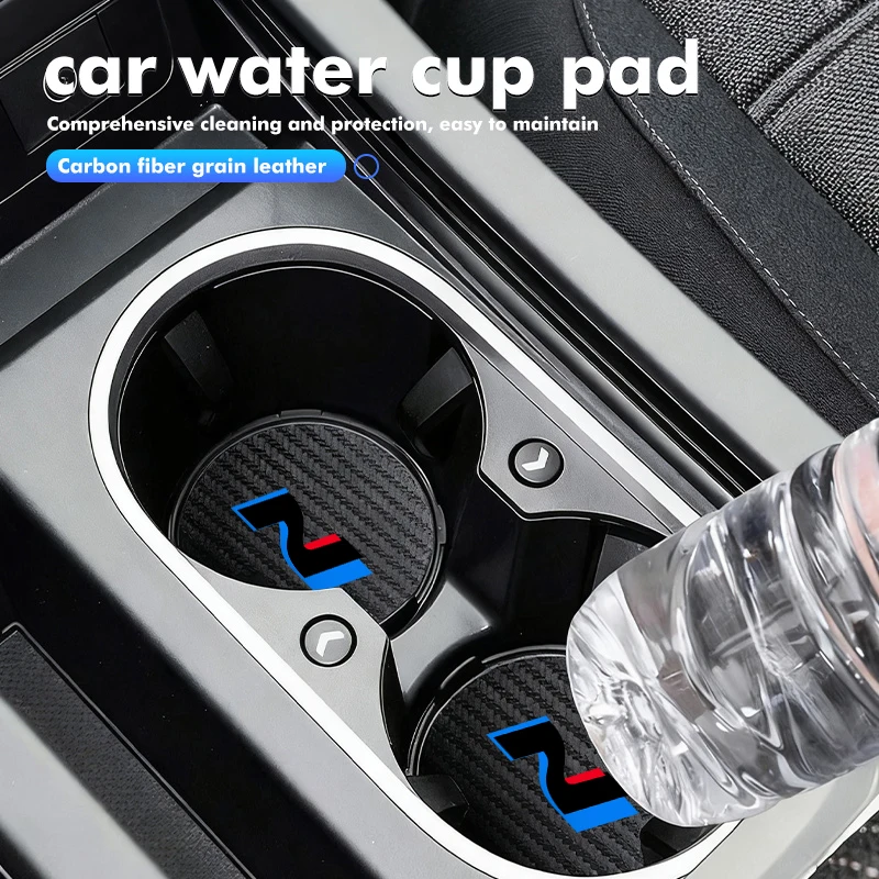 2Pcs Car Cup Holder Coaster Mats Anti-Slip Carbon Fiber Style for Tucson Azera i30 N Line Elantra Kona i20 Sonata