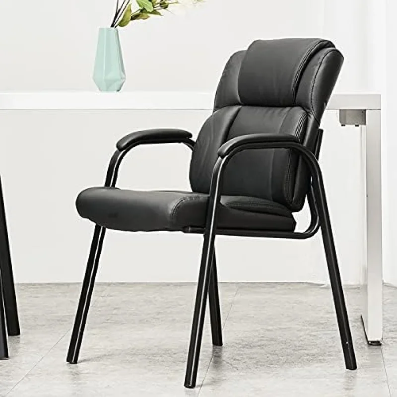 Leather Guest Chair with Padded Arm Rest for Reception Meeting Conference and Waiting Room Side Office Home Black 4