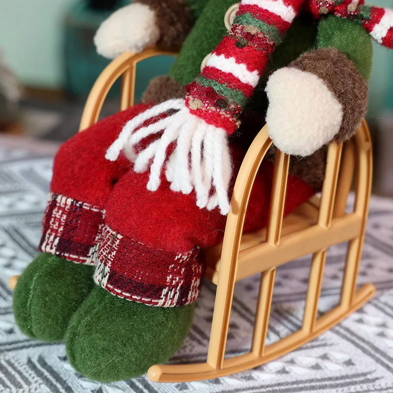 1PCS Christmas Ornament Fabric Rocking Chair Santa Ornament Plaid Fabric Tabletop Decoration Holiday Home Living Room Scene view 3