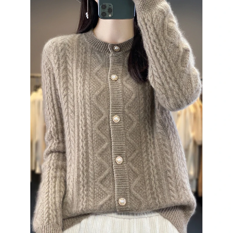 Suéter Cárdigan de Punto de Alta Gama para Mujer, Sin Bolitas, Otoño Invierno 2025, Nuevo Estilo de Daliang Dongguan