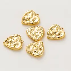 4pcs/lot 18K Gold Colors Folded Lava Shape Heart Pendants Natural Style Necklace Charms For DIY Jewelry Making Accessories