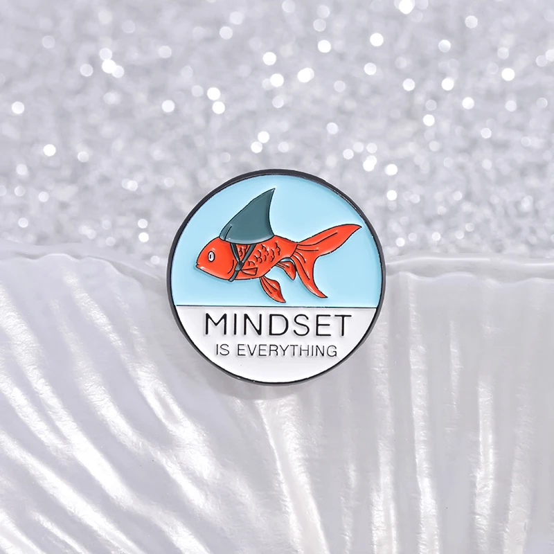 Mindset Is Important Lapel Sharks Goldfish Carp Lucky Badge Enamel Pins For Backpacks Decoration Jewelry Gifts For Best Friend