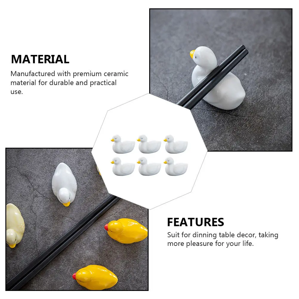 

6Pcs Duck-Shaped Ceramic Chopstick Rests Elegant Dining Table Decor Creative Chopstick Racks for Home Use Gift