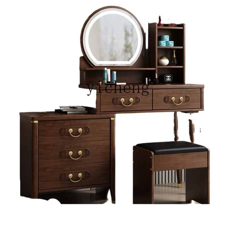 

Zz all solid wood dresser, bedroom dresser, small apartment, simple and retractable, makeup table, storage cabinet integrated