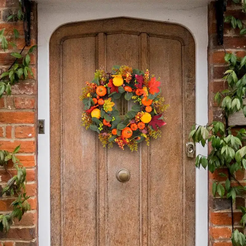 

Front Door Wreath Pumpkin Leaves Berries Autumn Wreath Thanksgiving Wreath Beautiful Halloween Wreath Decorations Indoor Fall