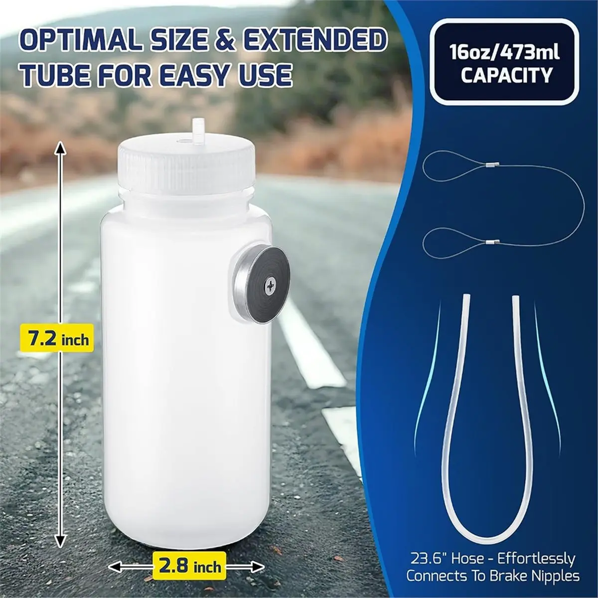 16oz Brake Fluid Bleeder Kit with One-Way Valve & Steel Lanyard - Easy Automotive Brake Oil Change Tool
