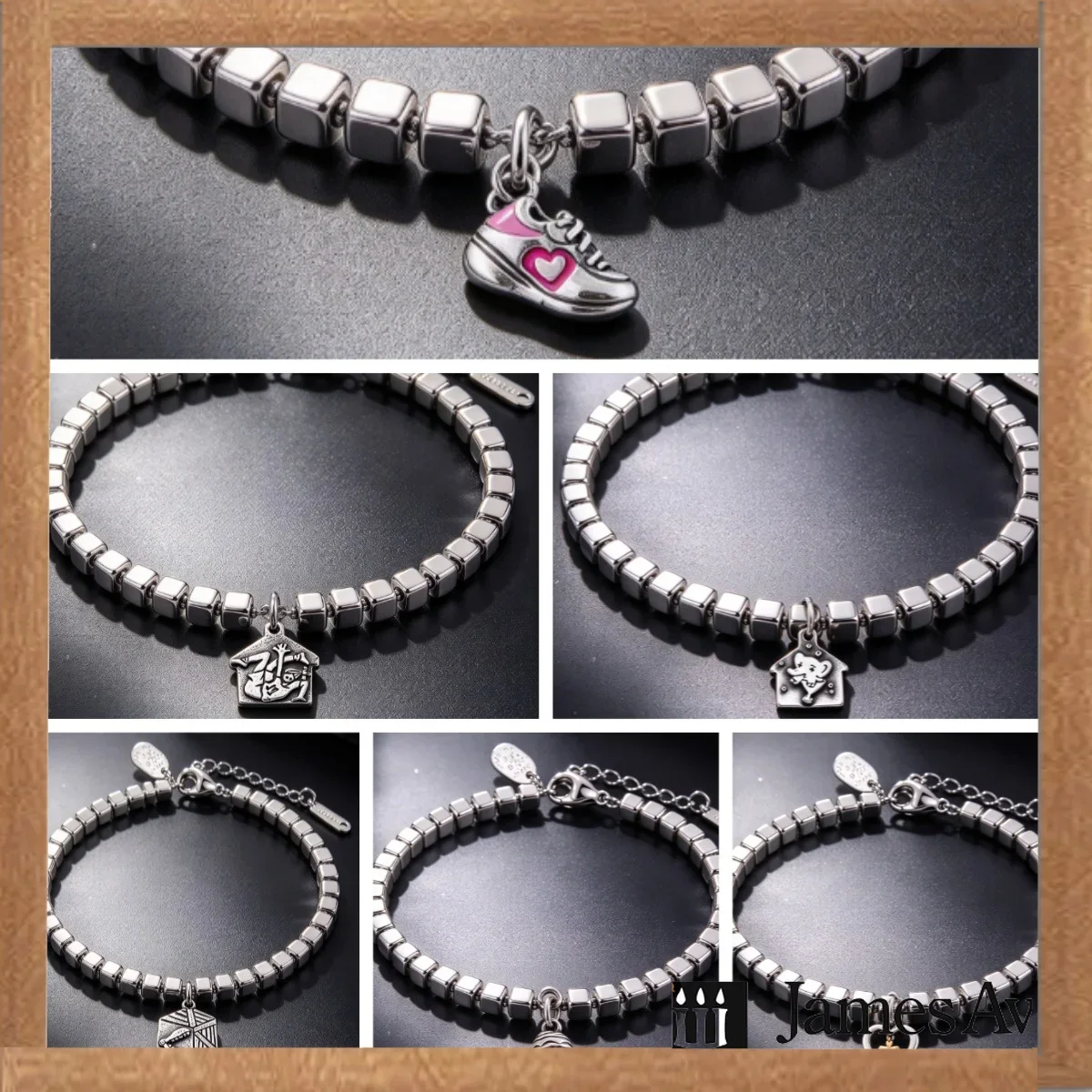 Women Retro Silver Cube Bead Charm Bracelet, DIY Replaceable Cute Mini Dangle Charms Wrist Bracelet with Extension Chain, Fashion Hand Jewelry, Birthday Holiday Daily Wear Gift for Girls Ladies