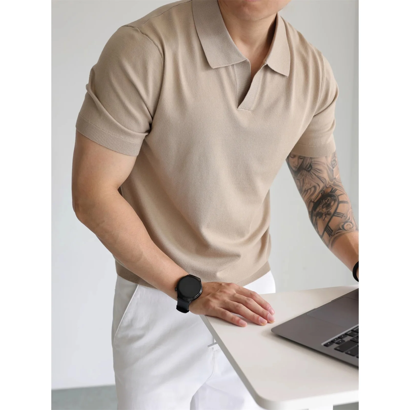 POLO Shirt V-neck Short-sleeved Knitted Sweater Men's Business 2026 Summer Ice Silk