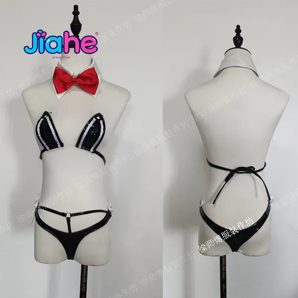 Disfraz de Eclipse Brown Dust 2 Nightmare Bunny Girl, abrigo de cuero morado sexy, bikini personalizado hecho a mano para fiesta de Halloween