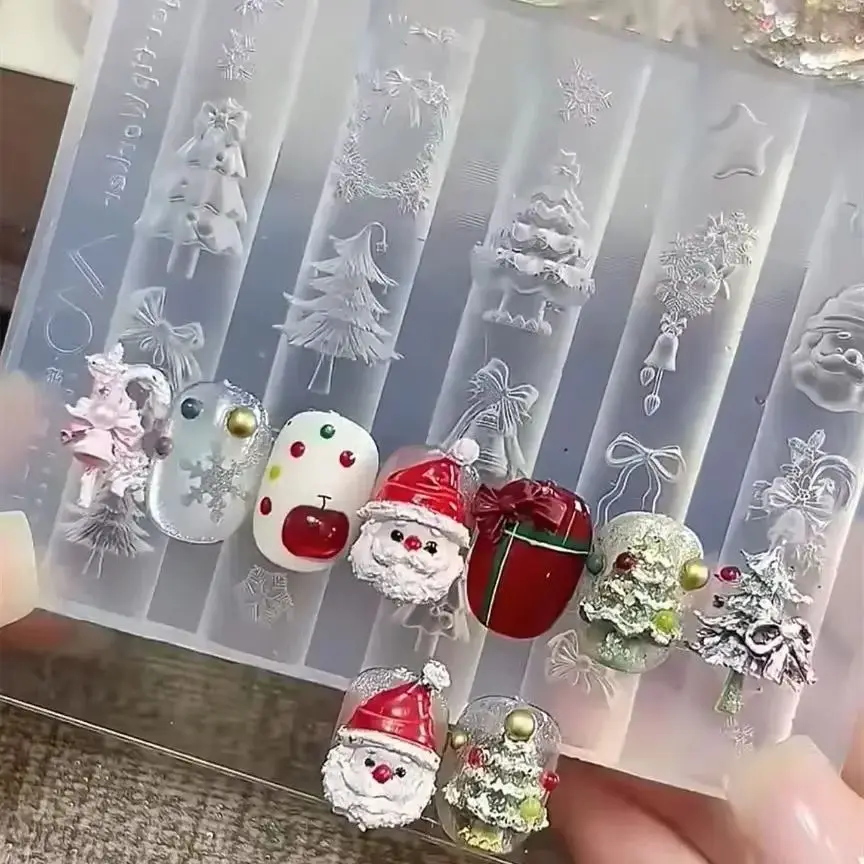 1pc Christmas tree snowflake gingerbread 3D Acrylic Nail Mold Hand Engraving Mold Nail Art Decorations Silicone Nail Art Mold