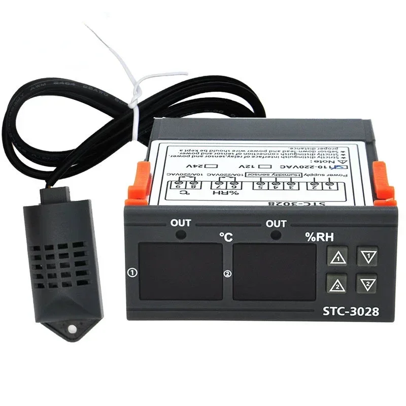 

Dual Digital Thermostat Temperature Humidity Control STC-3028 Thermometer Hygrometer Incubator Controller AC 220V DC 12V 24V