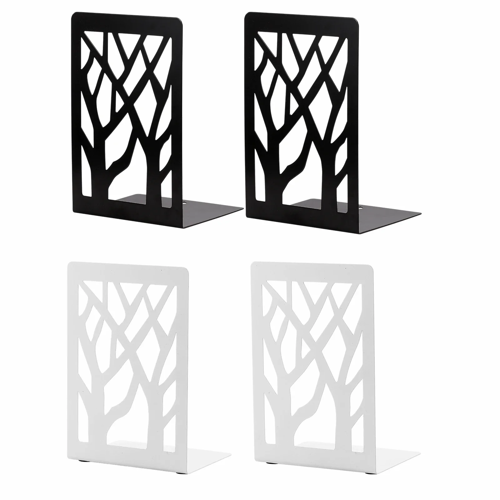 2PCS Hollow Tree Shadow Bookends Simple Hollow Book Support Office Table Desk Decoration Book Holder Retractable White & Black