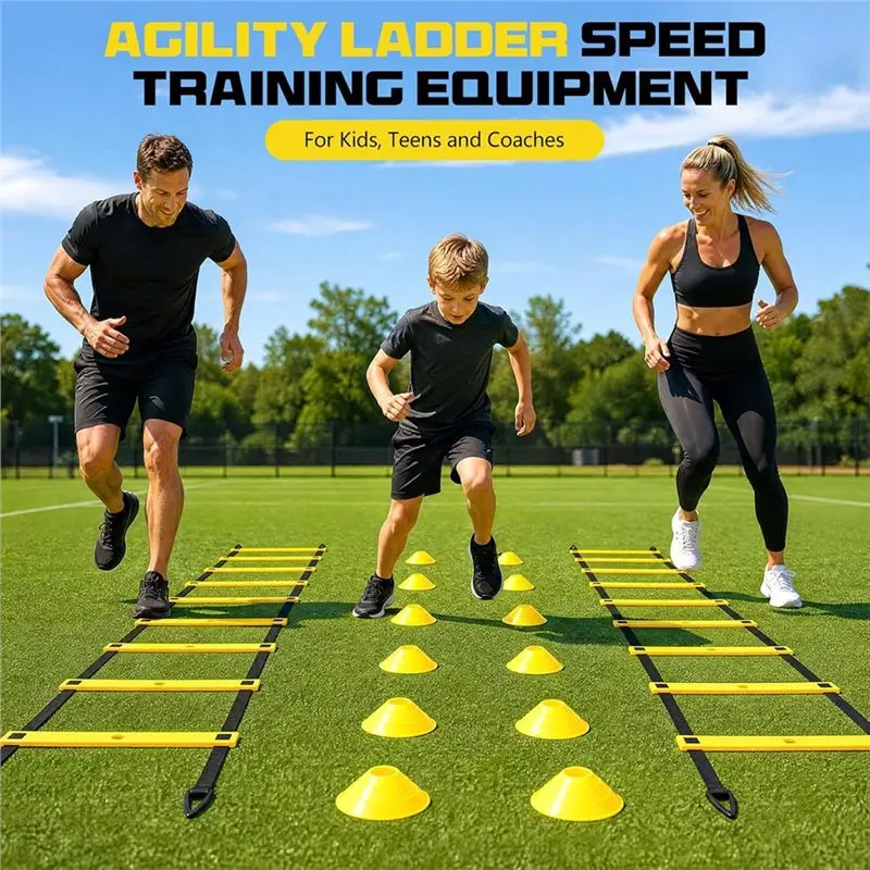 【CUSTOMER FAVORITE】2 Pack 20Ft Adjustable Speed Ladder Set, 40Ft Agility Ladder With 12 Cones, 8 Stakes, 1 Carry Bag