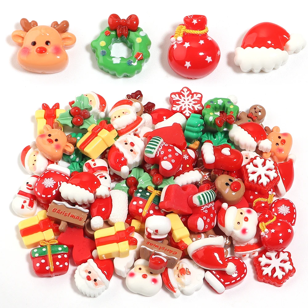 20/40 Stück Harz-Weihnachtsdekorationen: Santa, Schneemann, Schneeflocke, Stechpalme, Weihnachtsbaum, gemischte Flatback-Cabochons für DIY Neujahrs- und Weihnachtsgeschenke und Dekorationen – Detail 4