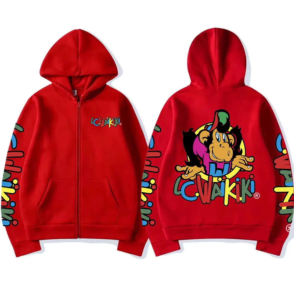 Offre spéciale singe graphique sweat à capuche avec fermeture éclair Lc Waikiki singe Double face impression sweat à capuche zippé hommes femmes mode Streetwear